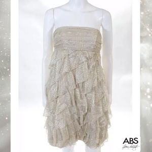 ABS A. SCHWARTZ Beige Silk Tiered Strapless Dress